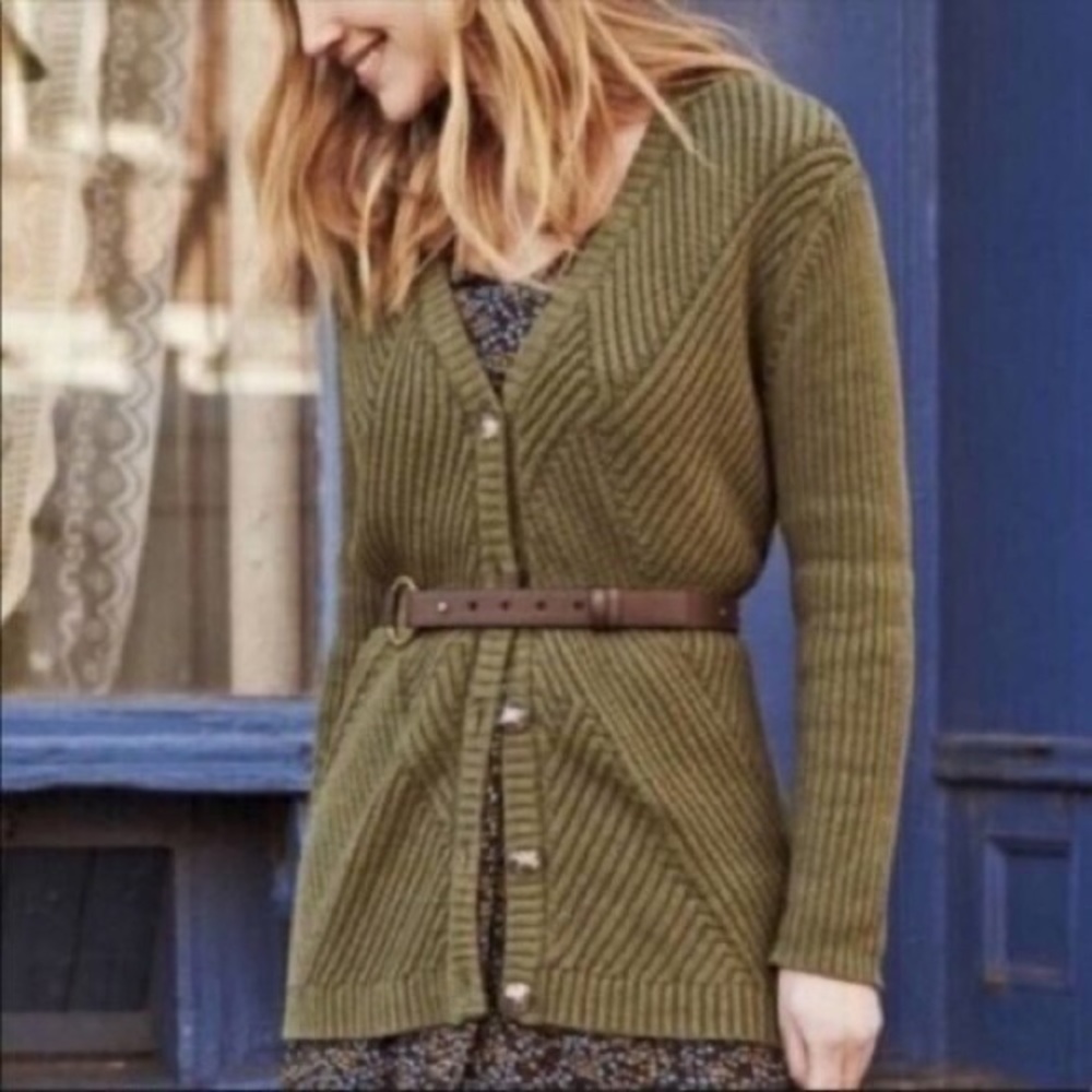 CAbi Olive Green Rib Knit Button-Front Cardigan